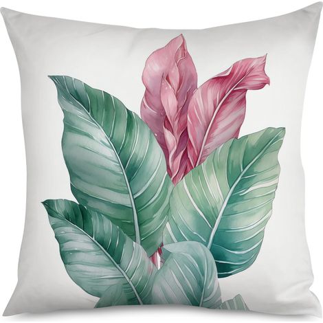 Housse de coussin, Coussin feuilles vertes, style jungle urbaine, 60x60 cm (1/5)