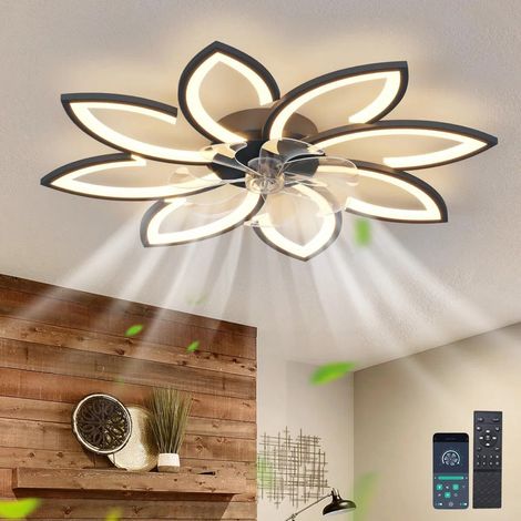Ganeed 35 Inch Black Ceiling Fan with Lights Remote Control, Modern Low Profile Ceiling Fans with Lights, Dimmable 3 Color 6 Speeds Flush Mount LED Ceiling Fan for Bedroom, Living Room (1/5)