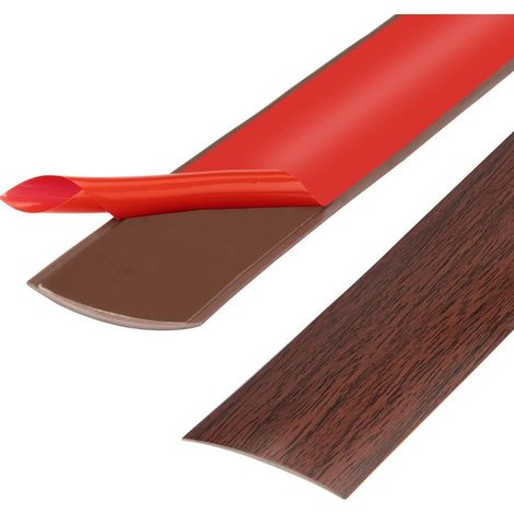 Bande de seuil en PVC de 200cm, bandes de transition de sol, bandes de revêtement de sol stratifié, bande de séparation de porte de sol auto-adhésive (200cm-5cm-Grain d'acajou) (1/5)