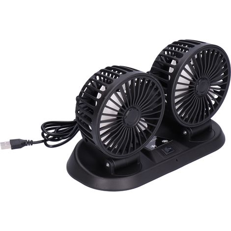 360° drehbarer Doppelkopf-5-Blatt-Autoventilator, tragbarer USB-Autokühler mit Parkplatznummernaufkleber (1/5)