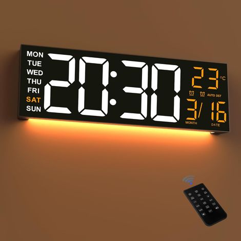16 "Grande Horloge Murale numérique avec 8 Affichage à LED RVB et télécommande,Double alarmes,DST,température,Date,lumière de Nuit pour Chambre/Bureau/Salon/Boutique/Gym/Salle de Jeux