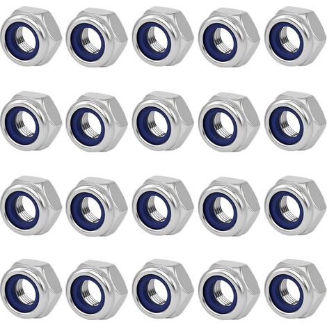 Lot de 20 écrous hexagonaux métriques M10 standard A2 V2A - Écrous de sécurité en acier inoxydable Din985 - Écrous d'arrêt - Écrous de blocage - Écrous de verrouillage pour vis (M10)