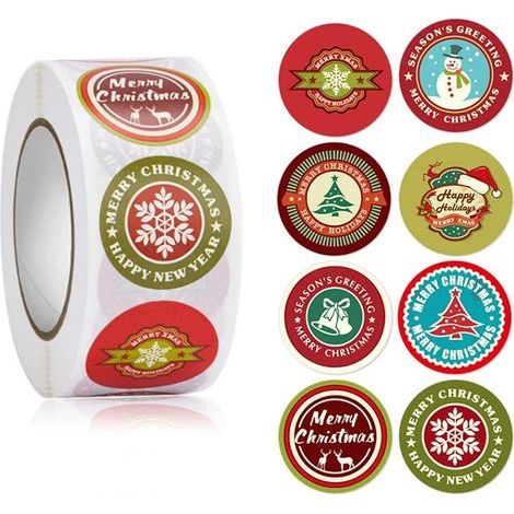 1rotolo 500 Pezzi Etichette Adesive di Natale, 2,5 cm Etichetta Autoadesiva di Natale, Vacanze Regalo Adesivi, 8 Motivi, Forma Rotonda, per Artigianato, Scrapbooking, Decorazione di Buste (1/5)