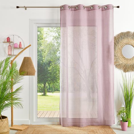 Homemaison – Voilage uni en étamine vieux rose 140x240 cm – 80% polyester, 20% lin – Finition 8 œillets ronds – Prêt-à-poser (1/3)