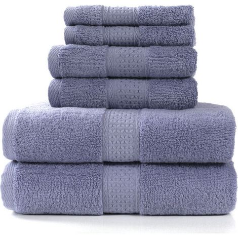 Ensemble de 6 serviettes, 100% coton, 2 grandes serviettes de bain, 2 serviettes mains, 2 serviettes visage, salle de bain (1/5)