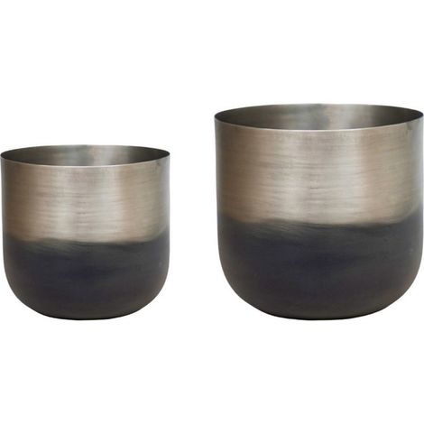Oscar Two Tone Planter (Set of 2) - Metal - L16.5 x W16.5 x H15 cm - Silver