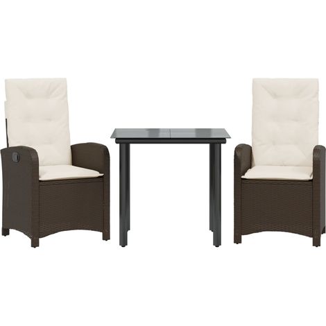 Ensemble à manger de jardin 3 pcs et coussins marron poly rotin (1/5)
