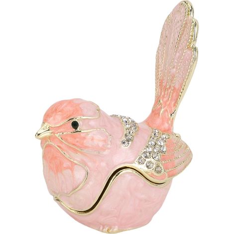 Hinged Bird-Shaped Trinket Box with Crystals, Enamelled Metal Jewelry Box for Storing Necklaces, Rings, Earrings, Bird Figurines (PINK) (1/5)