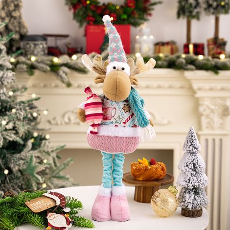 Figurines de Noël : Père Noël, bonhomme de neige, renne et grand-mère, figurines à jambes rétractables de styles variés, parfaites pour les fêtes de Noël - Décorations de table de Noël - 1 article (1/4)