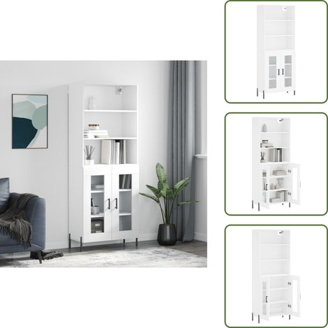 Buffet haut Blanc 69,5x34x180 cm Bois d'ingénierie - Buffet Design - Meuble De Rangement - Armoire Blanche - Mobilier Moderne - Cuisine Équipée (1/5)