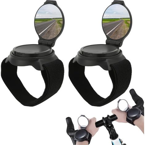 Lot de 2 rétroviseurs de poignet pour vélo avec dragonne en nylon, accessoire de sécurité pour le cyclisme et la course à pied en extérieur, noir (1/5)