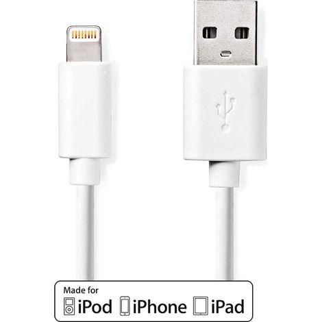 Cavo fulmine usb 20 apple lightning a 8 pin usb a maschio 480mbps nichelato 300 rotondo pvc bianco etichetta