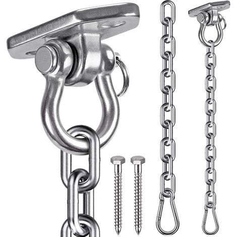 Crochet Plafond avec Chaîne, Acier Inoxydable 304 Chaise Hamac Kit de Suspension pour Balançoire, Chaise Suspendue, Yoga, Fixations Murales et Crochets de Sac de Boxe, Charge Max 450kg
