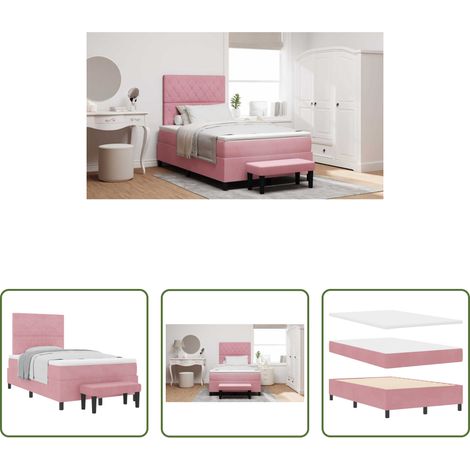 Samtkopfteil -  Boxspringbett mit Matratze mit Kopfteil Rosa 120 x 190 cm Samt (1/5)