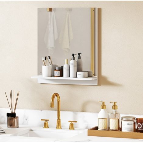 Espejo de baño 50 x 60 cm con estante, espejo de pared blanco OKMYHOME (1/5)