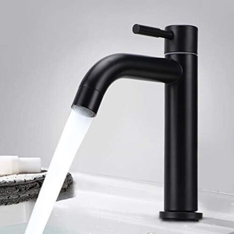 Matte Faucet Black Stainless Steel Basin Single Cold Water Tap Faucet for Home Kitchen, Classic Europ Style, G1/2in Male Thread (1/5)