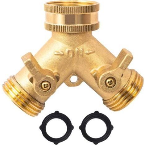 Double Washing Machine Tap, 3/4" 2-Way Y-Connector for Garden Hose with Independent On/Off Valves for Connecting 2 Appliances for Garden Tap (1/5)