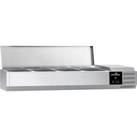 Vitrine à ingrédients réfrigérée 1200x395mm (4x GN1/3) avec couvercle inox PREMIUM - GOLDINOX (1/3)