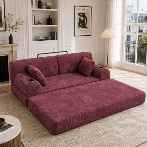 Canapé convertible 168x80x81 cm en tissu bordeaux, gain de place pour salon FloraGrace (1/5)