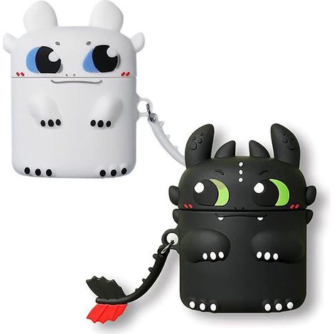 3D-Silikonhülle für AirPods 1 mit Cartoon-Motiv, niedlicher Nachtdämon, kreativ, wasserdicht und stoßfest, Schutzhülle mit Schlüsselanhänger, 2er-Pack (1/5)