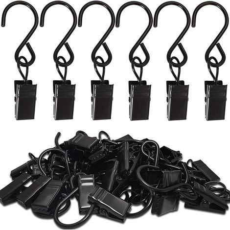20 Pcs Clips Crochets Anneaux à Pince pour Tringle à Rideau Clips de Rideaux Crochet pour Bagues de Draperie(Noir)