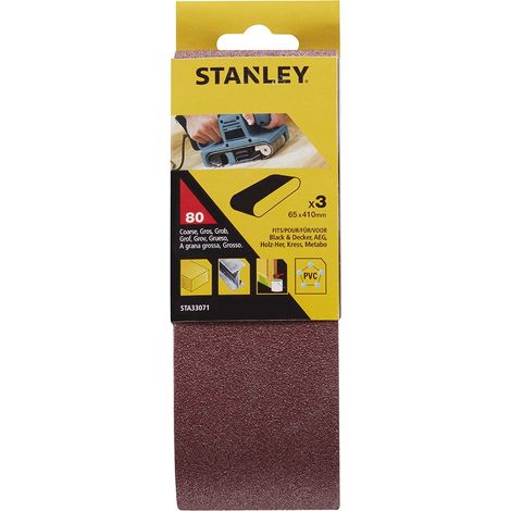 3 Bandas de lija. 65 x 410 mm.Grano 80.  STY-STA33071-XJ