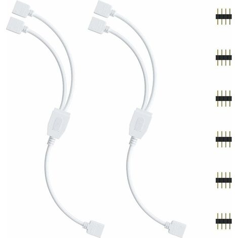 Kit de connecteurs pour ruban LED, 2pcs Séparateur de Bande LED 4 Broches 1 à 2 Câble Diviseur Connecteur à 4 Broches pour ruban LED RVB 5050 3528 2835 Accessoires de DIY (1/5)