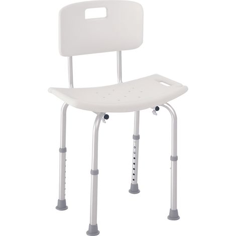 Chaise de douche siège ergonomique réglable 43 x 50 x 71-88 cm sécurité antidérapante scandinave en aluminium blanc (1/5)