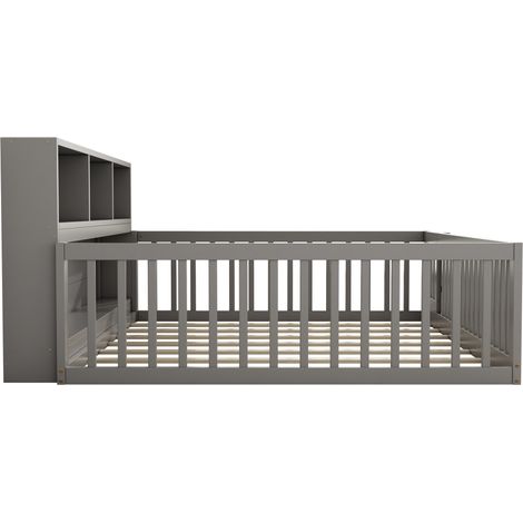 Letto da giorno 140 x 200 cm con vani laterali e rete a doghe in legno e MDF grigio HOMVRA (1/5)