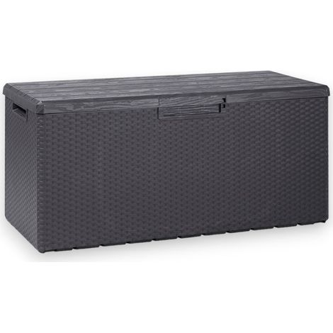 Baule contenitore 340 lt da esterno in resina antracite effetto rattan e coperchio effetto legno Portofino (1/5)
