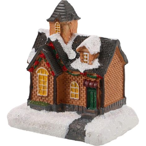 Maisons de village de Noël illuminées par LED, figurines miniatures en résine représentant des maisons enneigées, chalets de Noël à décorer sur une cheminée ou une table, plateau à étages style ferme (1/5)