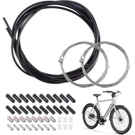 Set de Cable de Frein Vélo, Kit de Gaines de Câbles de Frein de Vélo de Montagne, Universel Kit de Fil de Câble de Changement de Vitesse, Câble De Dérailleur De Vélo, pour VTT, vélo de route (Noir) (1/5)