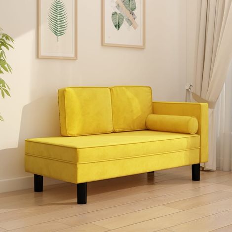 Prolenta Premium – Chaise longue en velours jaune – Dimensions 118 x 55 x 57 cm – Coussins moelleux – Structure en bois massif (1/5)