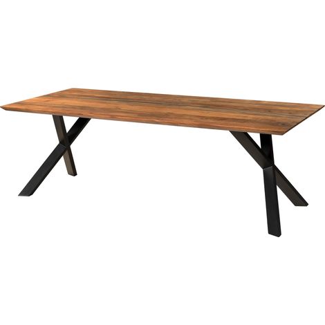 Table à manger en bois d'acacia 240x100x76 naturel laqué / Epoxy noir, pieds en X inclinés anthracite mat EPOXY (1/3)