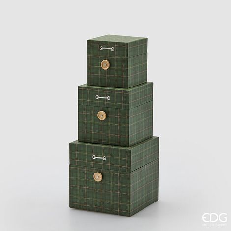 EDG Enzo De Gasperi Set 3 Scatole Decorative Natale Quadrata H 18 Cm H 15 Cm H 12 Cm Dark Green (1/2)