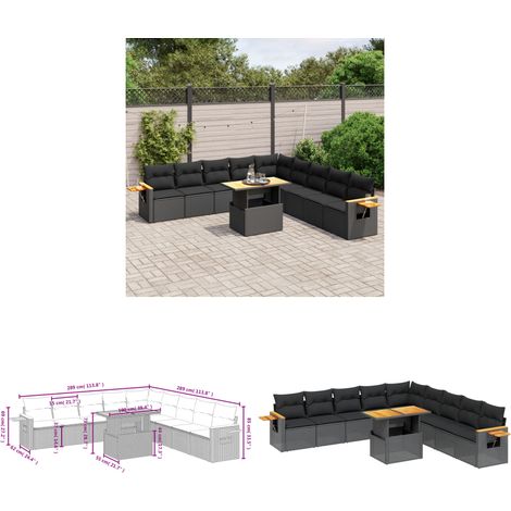11-tlg. Garten-Sofagarnitur mit Kissen Schwarz Poly Rattan - Gartenmöbel Set - PE-Rattan Möbel - Outdoor Lounge - Gartenlounge - Balkonmöbel - Home & Living (1/3)