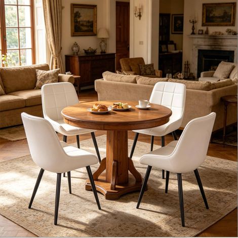 Sillas de comedor, lote de 4, terciopelo y metal, blancas HAVRYA (1/5)