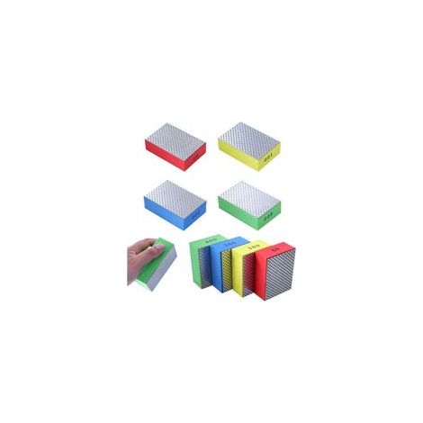 Lot de 4 tampons de polissage diamant à la main, blocs de ponçage pour pierre, céramique, carrelage, verre, 4 niveaux de rugosité – 60 100 200 400 (côté argenté) (1/4)