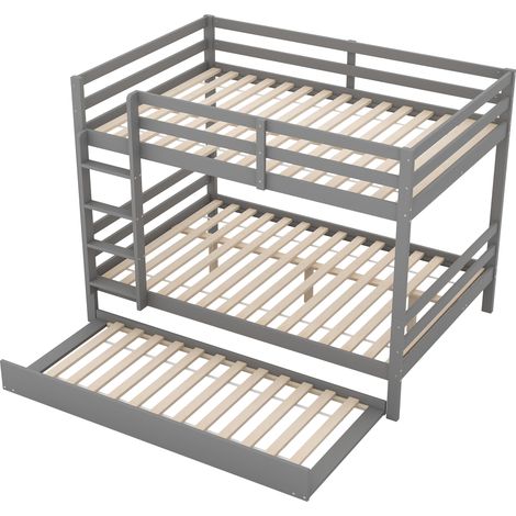 Lits superposés 140200cm pour enfants, avec lit gigogne, garde-corps hauts et escalier stable, gris
