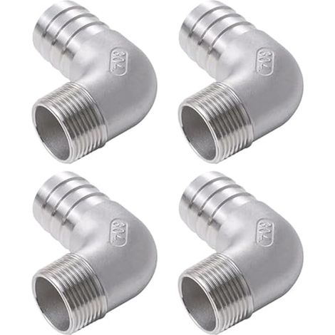 4 coudes à 90° mâles 20 mm 1/2" en acier inoxydable pour systèmes de brassage amateur d'air, d'eau, d'huile, de gaz et de carburant. (1/5)