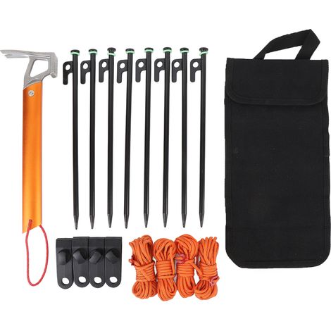 Kit de piquets Tente Générique 30cm Aluminium Acier Inoxydable Corde Fluorescente Noir Orange (1/4)