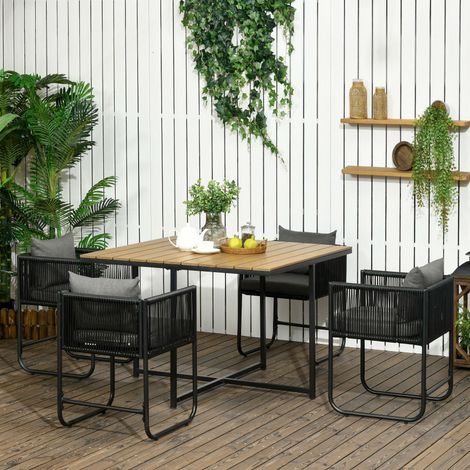 Conjunto de Jardín Exterior con Mesa Cuadrada 110x110x75 cm y 4 Sillas con Cojines 50,5x49,5x67 cm Negro y Natural (1/5)