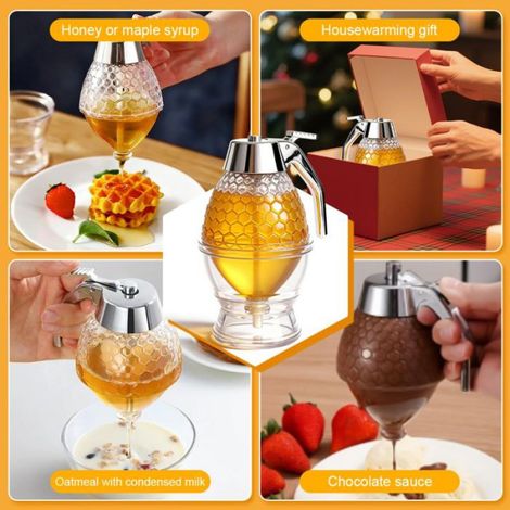 Distributeur De Miel - Pot En Acrylique Anti-goutte - Pour Miel Et Sirop - 350 Ml - Avec Support Et Poignée (1/5)