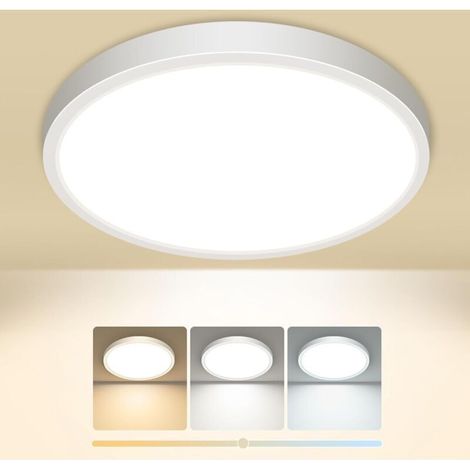 Plafonnier LED, 3000K 4000K 6500K 3 Couleurs Lampe Plafond, 15W 1500LM, Moderne, Rond, IP44 Etanche Plafonnier Salle de Bain pour Cuisine, Chambre,Couloir, Garage, Balcon (1/5)