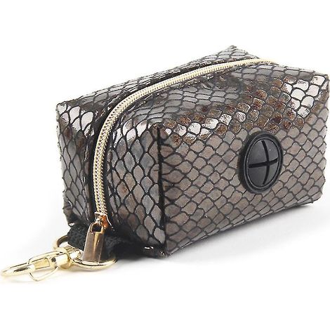 Distributeur de sacs à déjections canines avec support et attache pour laisse, motif serpent. (1/4)