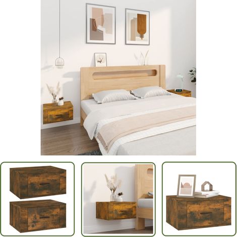 The Living Store Tables de chevet murales 2 pcs Chêne fumé 50x36x25 cm - Table De Chevet Murale - Meuble De Chambre - Table De Nuit - Étagère Murale - Rangement Mural (1/5)