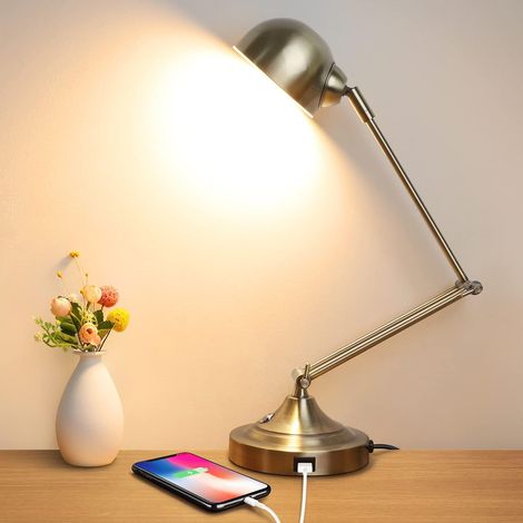 Lampe de bureau LED 3 couleurs en 1 avec port de charge USB, bras oscillant, entièrement réglable, lampe de travail attentionnée, contrôle tactile (1/5)