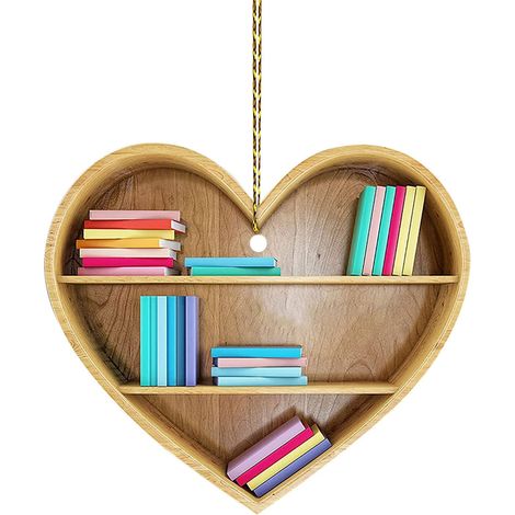 Pendentif Livres - Décoration en Acrylique en Forme de Cœur avec Empilement de Livres - Pour Arbre de Noël, Intérieur, Jardin - 1 Pièce (1/5)