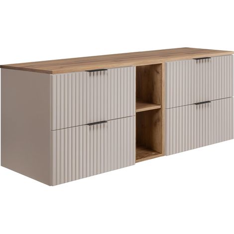 Mobile lavabo, Cashmere / Rovere Craft + maniglia nera, 140(2 x 60 + 20) x 57 x 46 cm + Piano (1/5)