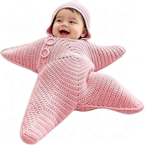 kit de matériel roseCouverture bébé étoile au crochet faite main avec capuche, tenue tricotée légère et respirante pour nouveau-né, adorable déguisement pour séance photo en studio (1/5)